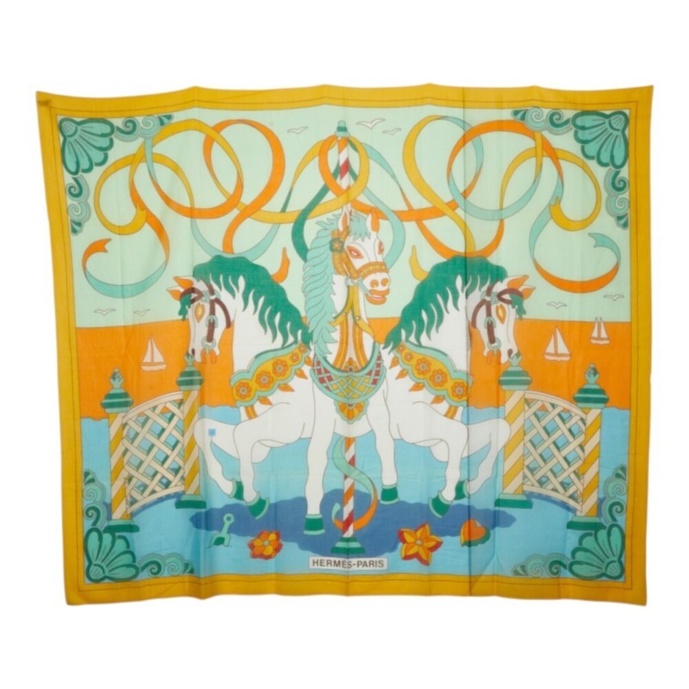 Hermes Pareo Scarf Muffler, Yellow/Multicolor Cotton, Women's